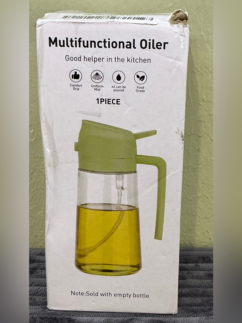 Dual Function Glass Cooking Oil Dispenser BottleSprayer Mister Cruet Green 16oz